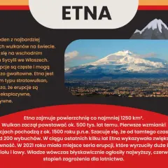 Etna, jeden z najaktywniejszych wulkanów na świecie, na tle miasta na Sycylii. Wulkany na świecie potrafią być groźne.