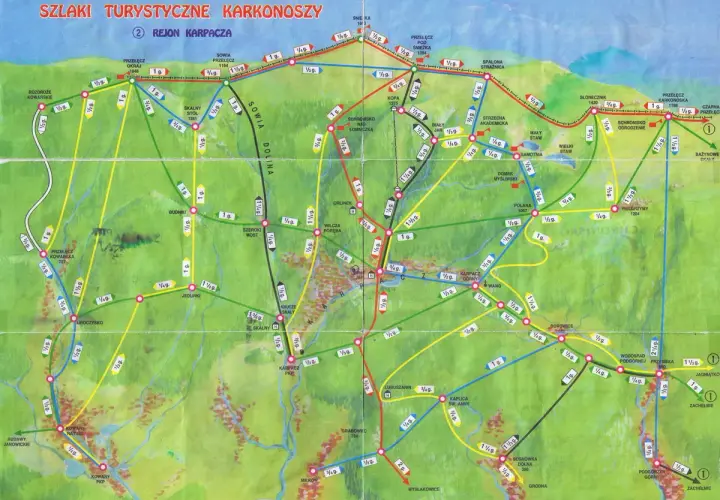 Mapa turystyczna Karkonoszy, region Karpacza. Znajdziesz tu szlaki, przełęcze i schroniska, które pomogą Ci odkryć, gdzie są Karkonosze.