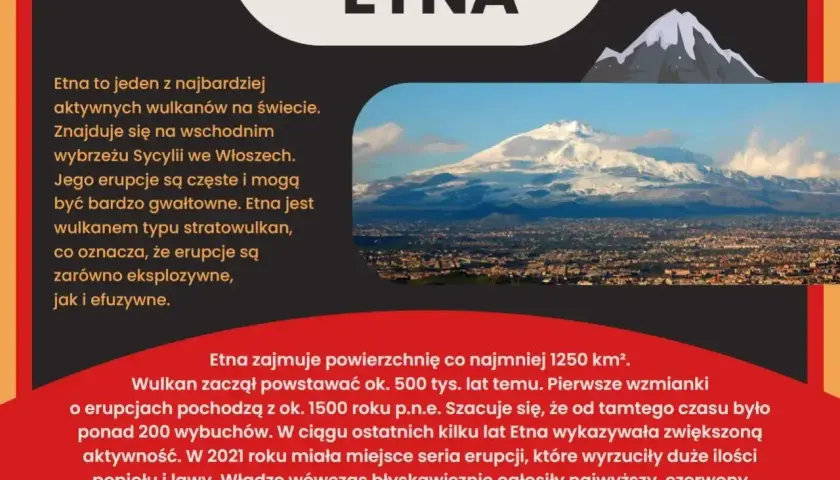 Majestatyczny wulkan Etna, jeden z najbardziej aktywnych na świecie, góruje nad włoską Sycylią. Jego potężne erupcje, choć nie w Afryce, budzą respekt.