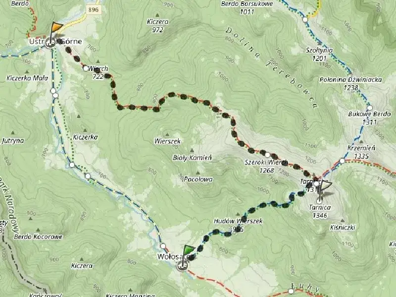 Mapa szlaków na Tarnicę Bieszczady