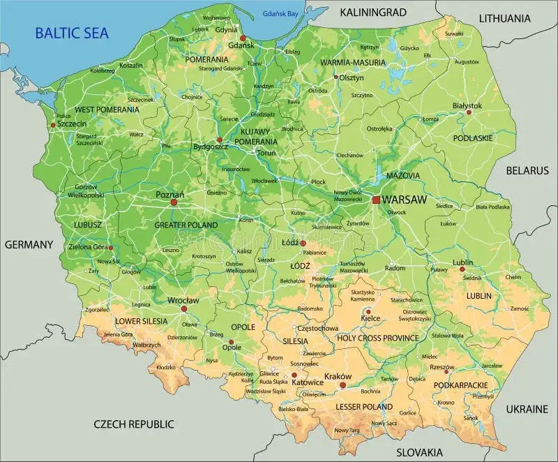 Mapa fizyczna Polski z górami