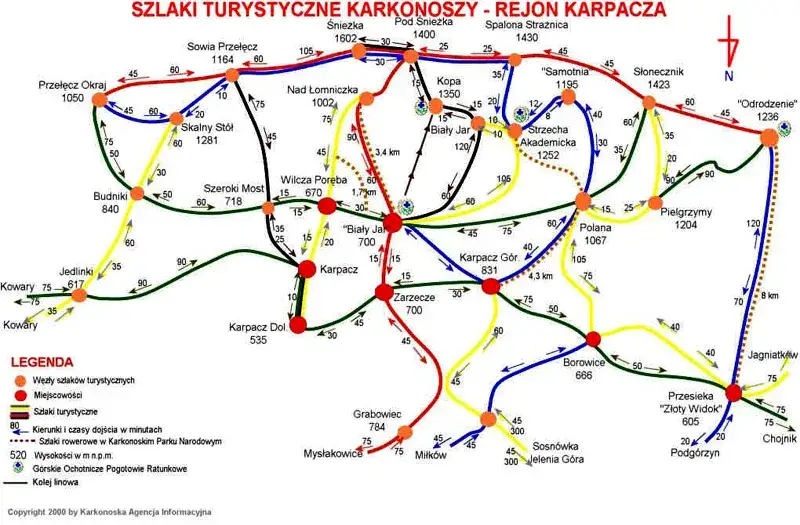 Mapa szlak&oacute;w na Śnieżkę z Karpacza
