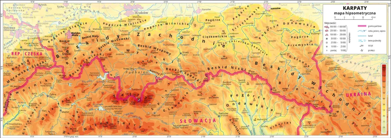 Mapa pasm górskich Karpaty Polska