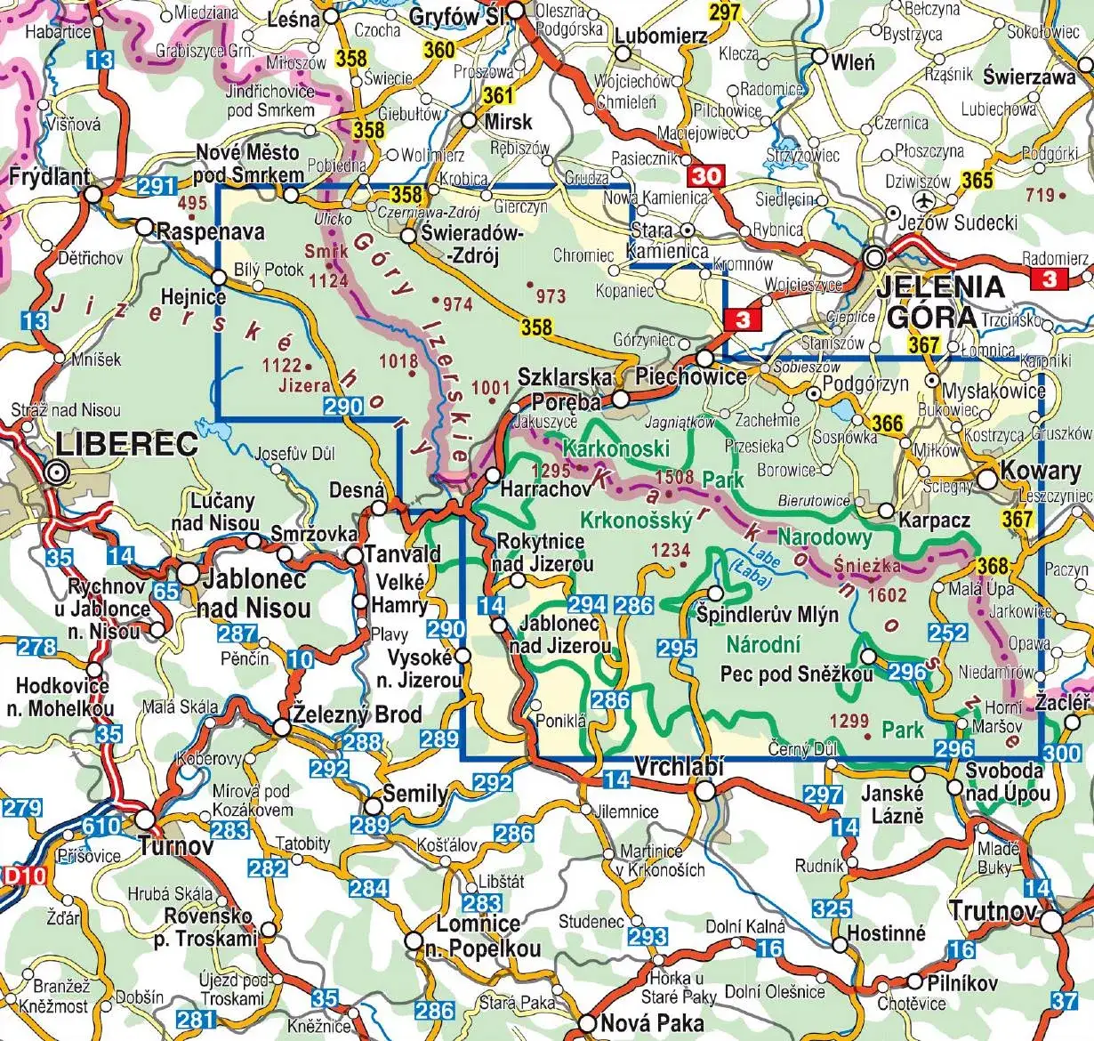 Karkonosze i Góry Izerskie mapa