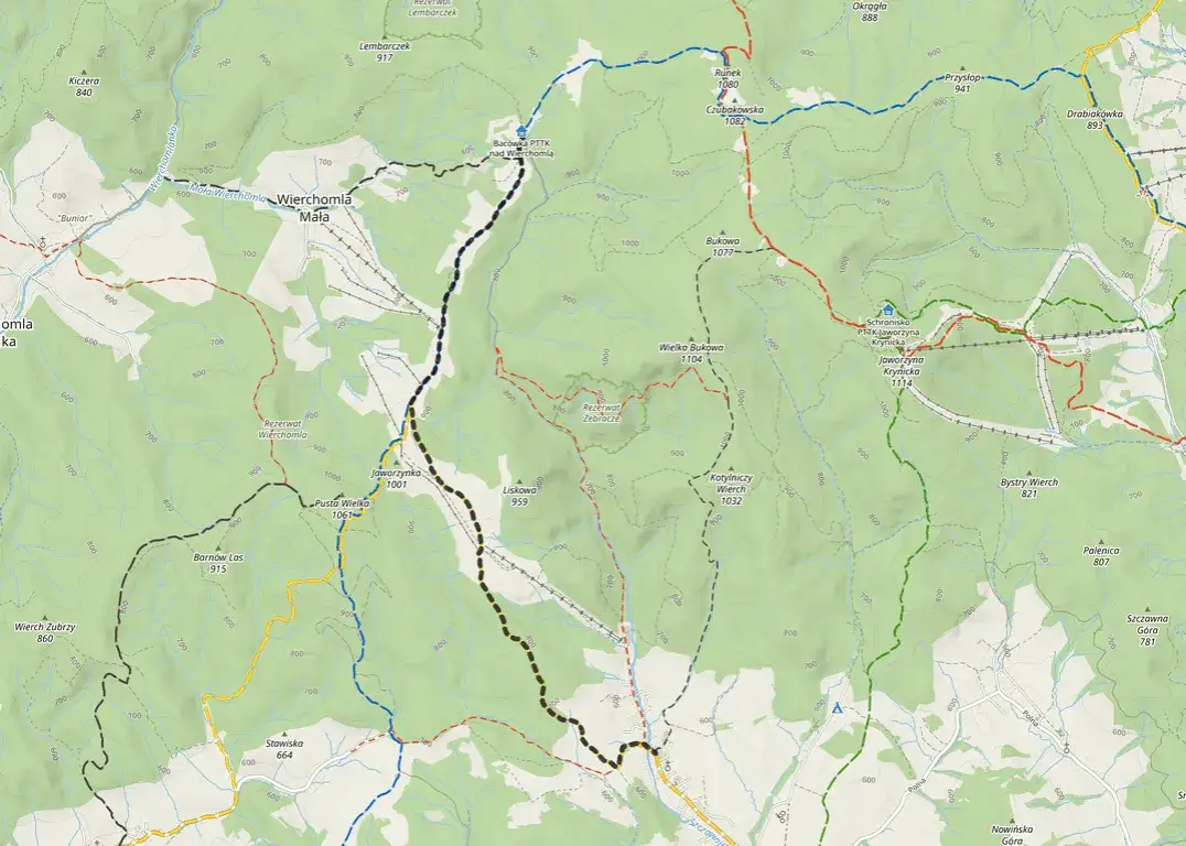 Mapa szlaków turystycznych Bacówka PTTK nad Wierchomlą